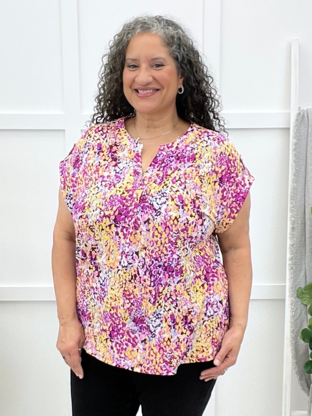 Dear Scarlett Magenta Yellow Multi Lizzy Top Size Large